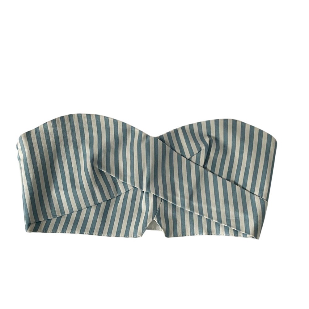 Akira Chicago Bandeau Top‎ Womens M Blue White Excellent Striped Crossover Crop